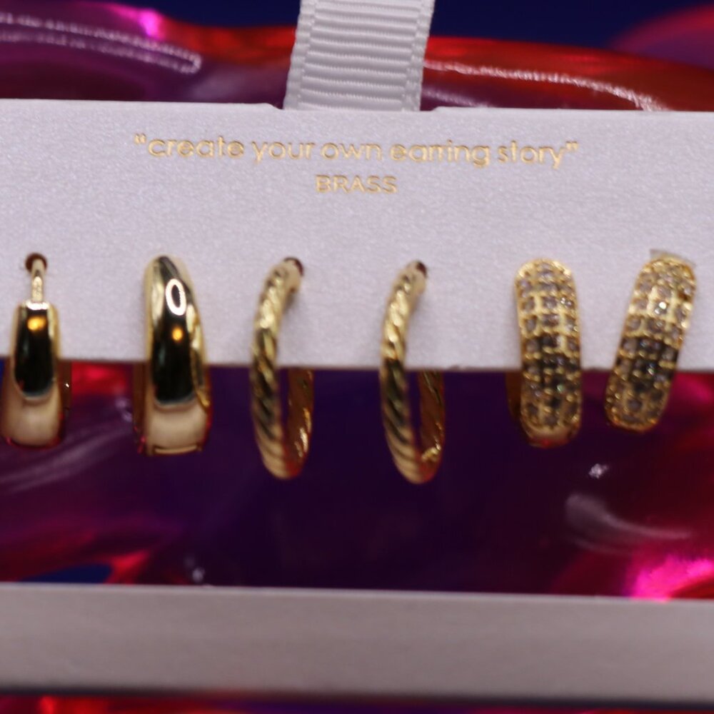 T J Maxx Three Pair Small Gold Tone Brass Hoop Earrings